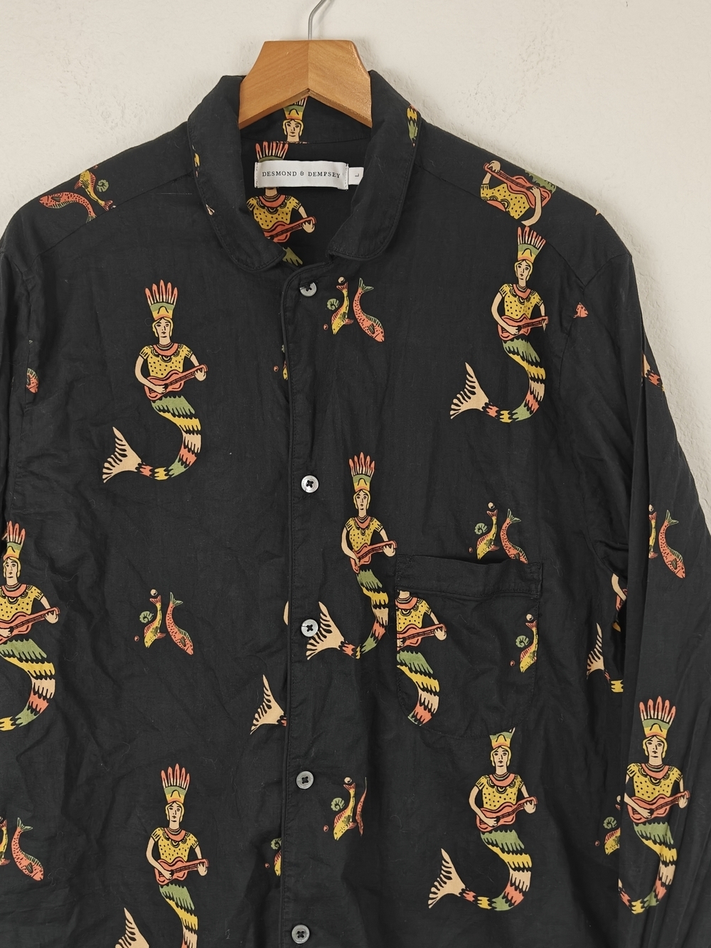 Desmond & Dempsey Mermaid Print Cotton Button-Up PJ Shirt, Men’s Large - Picture 3 of 11